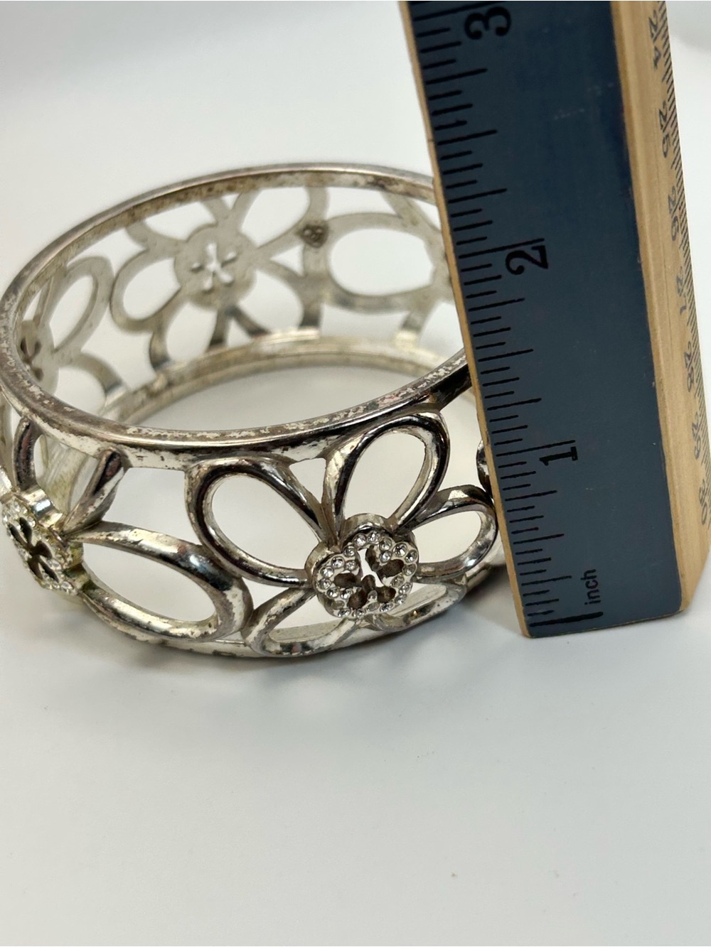 Brighton Infinity Flower Bangle Bracelet Silver Plated Clear Crystals Chunky - Picture 8 of 11